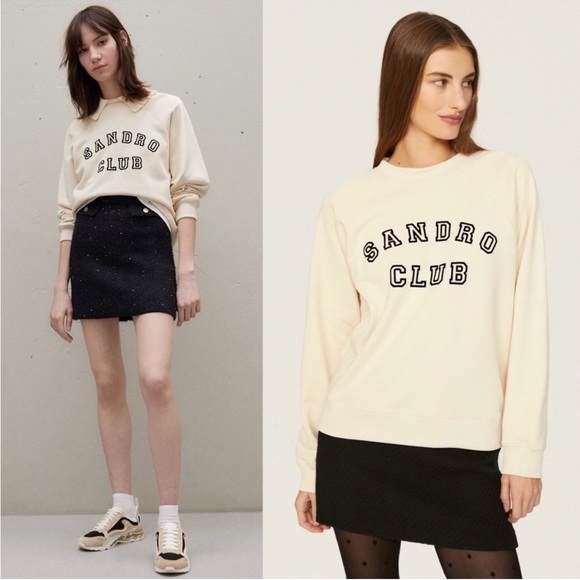 Sandro Sweaters - Ivory Club Sandro Graphic Logo Crew Neck Sweater in Size 1